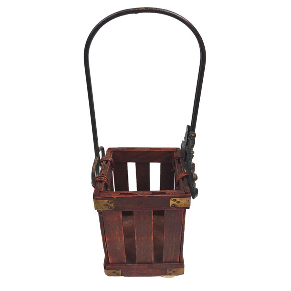 Vintage Wood Metal Decorative Wine Carrier Caddy Ivy Rustic Farm Country 14"x5" - Picture 2 of 10